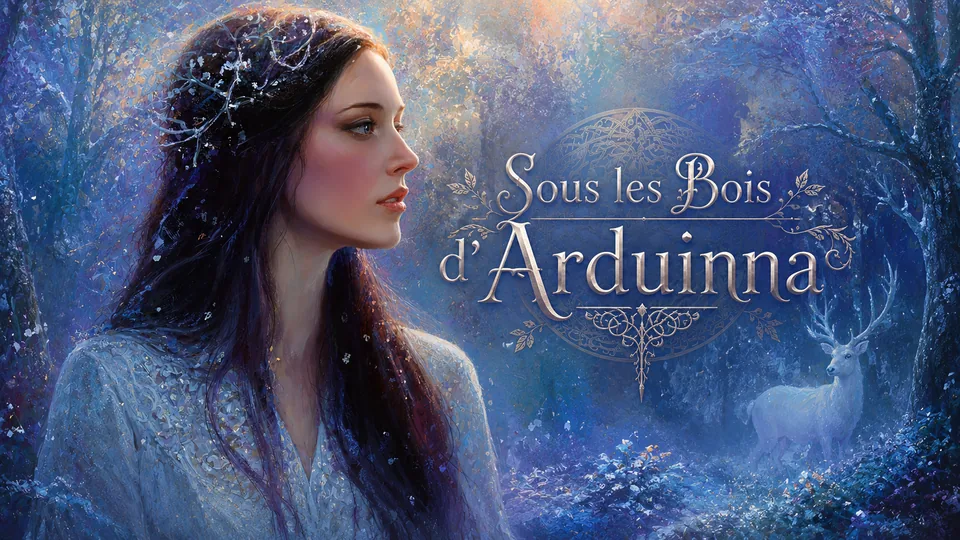 Pochette de Sous les Bois d’Arduinna, album francophone de Rose Française inspiré par Arduinna et les forêts des Ardennes.