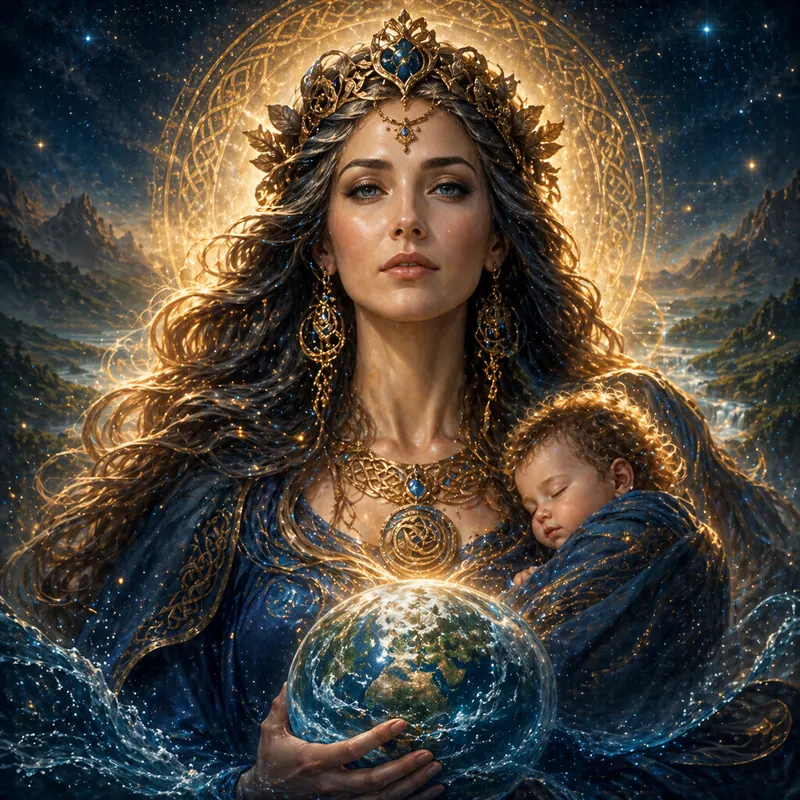 Modern goddess-themed Rose Arcane artwork evoking water, motherhood, land, and symbolic interpretation.