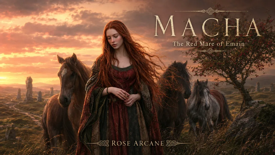 Album cover for The Red Mare of Emain, a Macha-inspired Great Bear Music project in development.